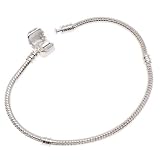Silver Tone Threaded Snake Chain Bracelet With Snap Clasp Fits Pandora 9 Inch