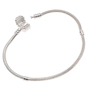 Silver Tone Threaded Snake Chain Bracelet With Snap Clasp Fits Pandora 9 Inch
