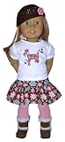 Brown Cap, Scotty Dog Top, Skirt, Tights, and Boots. Doll Clothes Fit 18