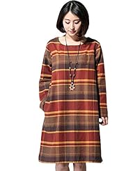 A-line Striped Print Cotton/Linen  Dress
