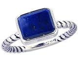 Twisted Sterling Silver Stackable Ring with Medium East-West Octagon Genuine Gemstone-Lapis Lazuli-in full,half,quarter sizes from 3.5 to 12_