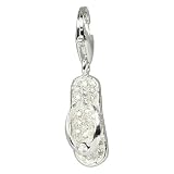 SilberDream Charm flipflop white Cirkonia 925 Sterling Silver Charms Pendant with Lobster Clasp for Charms Bracelet, Necklace or Charms Carrier FC217W