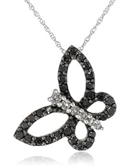 10k White Gold Black and White Diamond Butterfly Pendant Necklace (1/2 cttw, I-J Color, I2-I3 Clarity), 18