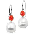 14K White Gold Paspaley South Sea Cultured Pearl and Carnelian Earrings - 12.00mm