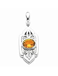14K White Gold Oval Cut Spessartite Garnet and Diamond Pendant -- LIFETIME WARRANTY