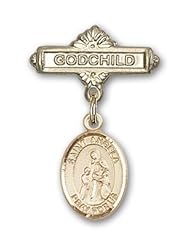 14K Gold Baby Badge with St. Angela Merici Charm and Godchild Badge Pin