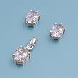 Sterling Silver Pendant and Earrings Set - Round Cut Multicolor CZ in Prong Set