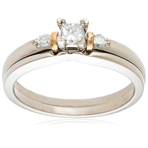 14k Two-Tone Gold Princess-Cut Diamond Bridal Set (1 4 ct Center 1 3 cttw, I... by