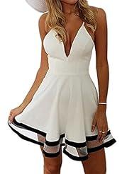 Sexy V-neck Plunging Neck Chiffon Mesh Spaghetti Strap Mini Dress 