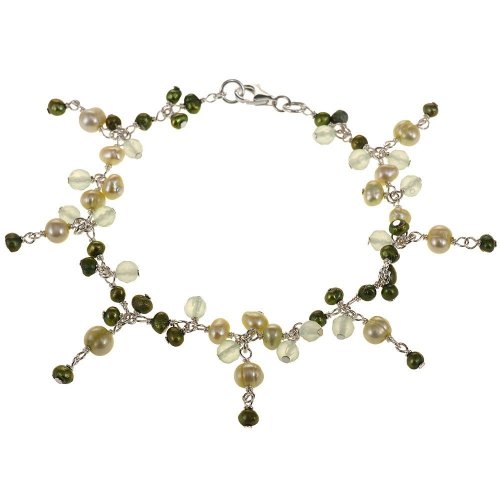 EXP Handmade Pearl, Jade & Sterling Silver Charm Bracelet