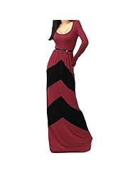A-line Polyester Floor Length Belted Colorblocking Long Sleeves Chevron Print Empire Natural   Waistline Evening Dress/Party Dress/Maxi Dress 