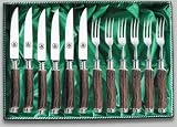 Rehwappen Solingen Linder 6 Steakmesser und 6 Gabeln Hirschhorn