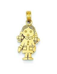 14K Yellow Gold Girl Charm Pendant Family Jewelry