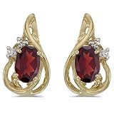 14K Yellow/White Gold 0.04 ct. Diamond and 6 x 4 MM Oval Shaped Garnet Earrings