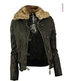 Rue New Womens Leather Look Faux Furs Fur Collared Aviator Ladies Jacket Coat