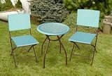 Wicker Bistro Set - Blue - Brown Frame