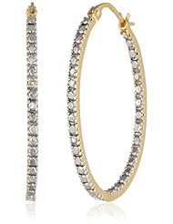 Goldtone Finish Silver Diamond-Accent Oval Hoop Earrings (0.9" Diameter)