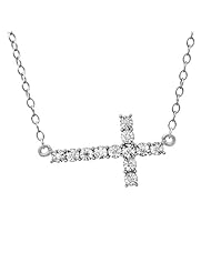 Side Set Diamond Cross Necklace in Sterling Silver 17 inch