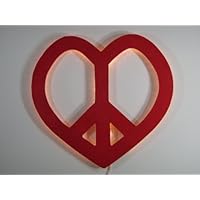 Peace Sign Heart Wall Art, Backlit, Wood Construction, Red Finish, Made in the U.S.A.