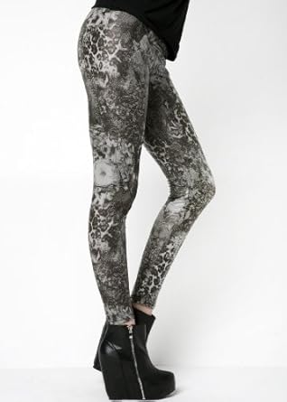Leopard And Floral Collage Printed Grey Liquid Leggings Size Small/medium