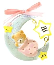 Carlton Cards Heirloom 2010 Sleeping Baby Girl Bear on Moon Christmas Ornament