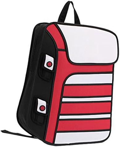 Moolee Canvas 2D Drawing From Cartoon Paper Backpack 3D Style Shoulder Bag Comic Bookbag - red