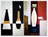 Black, White, Brown Vases - 2 Canvas Set Oil Painting 36 x 48 inches