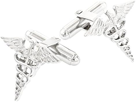 Silver Tone Medical Symbol Caduceus Cufflinks JJ Weston Made in USA 10800