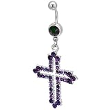 Belly Navel Ring Purple Crystal Celtic Cross Outline Birthstones Belly Navel Ring Body Jewelry