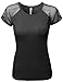 Awesome21 Women's Casual Mesh Sleeve Pointed Tops