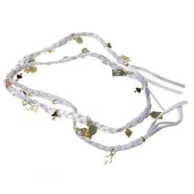 Disney Couture Jewelry - White Leather Bracelet w  Various Charms (Gold)