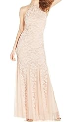 Petite  Full Length Halter Mermaid Polyester Lace Floral Print  Ball Gown  Dress