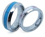 Comfort Fit High Polish Tungsten Carbide Rings 8mm with Synthetic Turquoise Inlay His & 6mm with Pink Shell Inlay Hers Set Aniversary/engagement/wedding Bands Set
