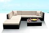 6 Pc Outdoor Patio and Pool All Weather Wicker Resin Sofa Sectional Set Furniture