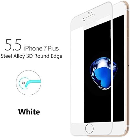 iPhone 7 Plus Screen Protector, Petrelstore Full-Cover Tempered Glass Curved, Anti-Fingerprint HD Screen Protector for iPhone 7 Plus White