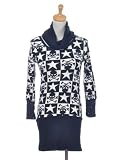 Anna-Kaci S/M Fit Black White Skull Star Pattern Turtleneck Sweater Dress