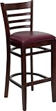 HERCULES Ladder Back Mahogany Wood Bar Stool with Burgundy Vinyl Seat - XU- ....