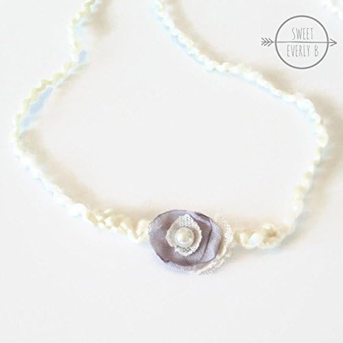 Newborn tieback, grey baby headband, baby headband, baby headwrap, baby tieback, tieback headband, dainty headband, thin headband, baby photo prop, newborn photography prop