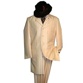 MENS OFF WHITE Cream Ivory Vested 3 Piece FASHION Long Discount ZOOT SUIT WITH TONE ON TONE STRIPE