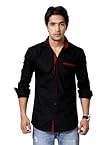 Nostra Young Black With Red Slim Fit Casual Shirt