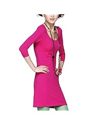 Cotton/Polyester Elbow Length Sleeves Stretchy Spring Scoop Neck Tunic/Mini Dress 