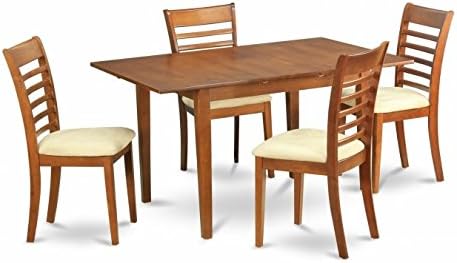 East West Furniture PSML5-SBR-C 5Pc Set Picasso Table with 12 in butterfly leaf and 4 padded seat chairs
