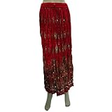 Womens Gypsy Beaded Long Dcrapechic Red Green Bohemian Skirt 36"