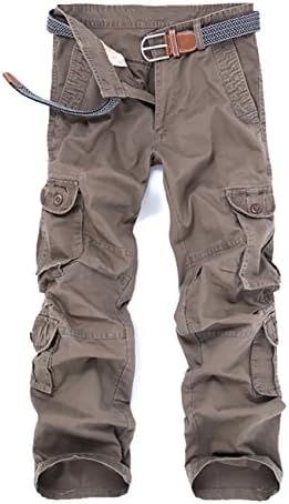 Cheruna Men's Loose Work Mid Rise Outdoor Straight Leg Cargo Pants Coffee 38
