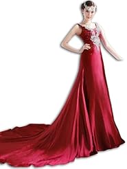 Chiffon/Satin Fitted Sequined Backless Prom Dress  with a Court Train 