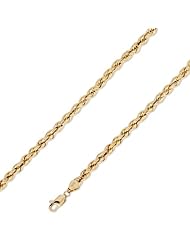 14K Solid Yellow Gold Hollow Rope Chain Necklace 4mm (5/32 in.) - 26 in.