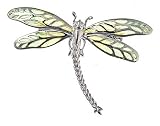 Handmade sterling silver and plique-a-jour enamel yellow/green dragonfly pin or brooch with pendant converter