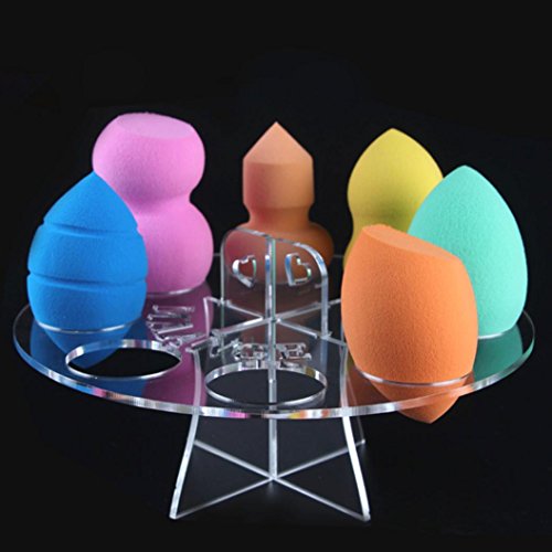 Gotd 8 Hole Oval Puff Holder Drying Rack Organizer Cosmetic Shelf Tool (Clear)