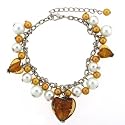 Brown Glass Heart Charm Bracelet