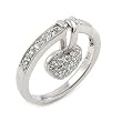 Fine CZ Ring With Dangling Pave Set CZ Heart